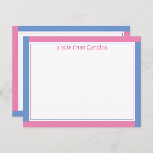 Preppy Pink & Cornflower Blue Name Stationery Mitteilungskarte (Vorne/Hinten)
