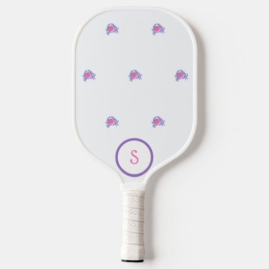 Preppy Pink Crab Monogram Pickleball Schläger (Rückseite)