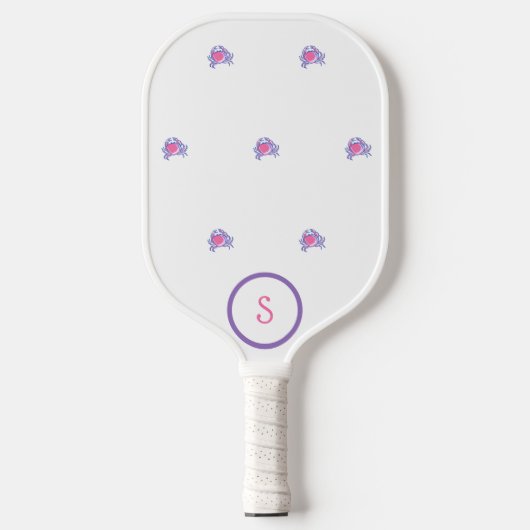 Preppy Pink Crab Monogram Pickleball Schläger (Vorderseite)