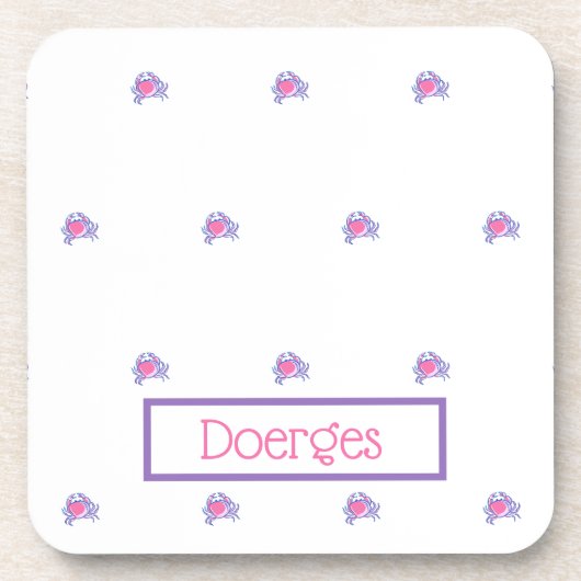 Preppy Pink Crab Personalisiert Getränkeuntersetzer (Vorderseite)