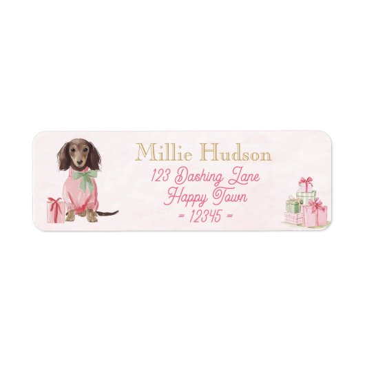 Preppy Pink Dachshund Christmas Address Labels (Vorne)