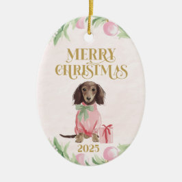 Preppy Pink Dachshund Christmas Ornament