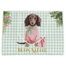 Preppy Pink Dachshund & Green Gingham Buon Natale Große Geschenktüte