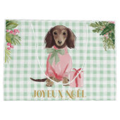 Preppy Pink Dachshund & Green Gingham Joyeux Noël Große Geschenktüte (Rückseite)