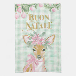Preppy Pink Deer & Green Gingham Buon Natale Geschirrtuch