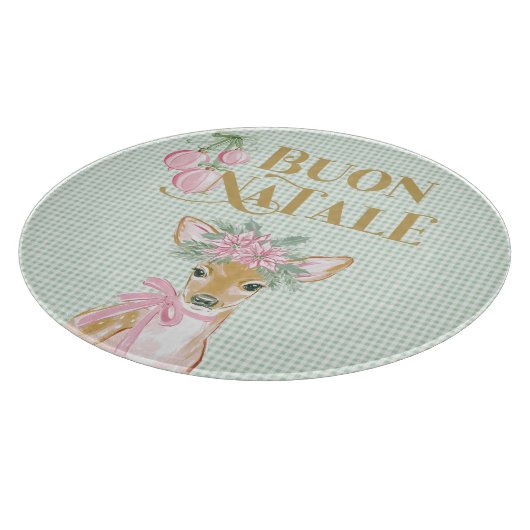 Preppy Pink Deer & Green Gingham Buon Natale Schneidebrett (Ecke)
