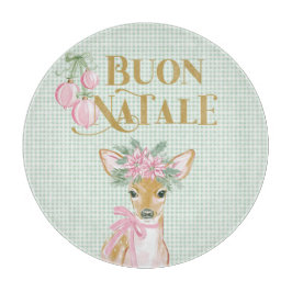 Preppy Pink Deer & Green Gingham Buon Natale Schneidebrett