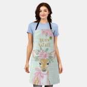 Preppy Pink Deer & Green Gingham Buon Natale Schürze (Getragen)
