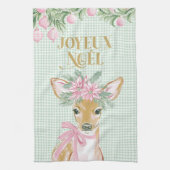 Preppy Pink Deer & Green Gingham Joyeux Noël Geschirrtuch (Vertikal)