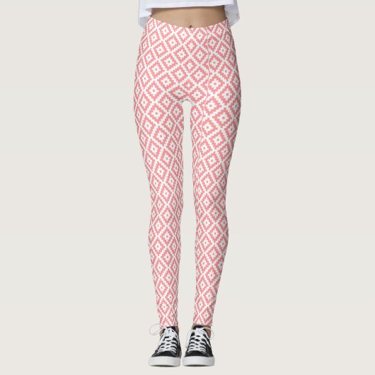 Preppy Pink Diamond Muster Leggings (Vorderseite)