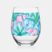 Preppy Pink Elephant Palm Tree Weinglas Ohne Stiel (Vorderseite)