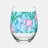 Preppy Pink Elephant Palm Tree Weinglas Ohne Stiel (Links)