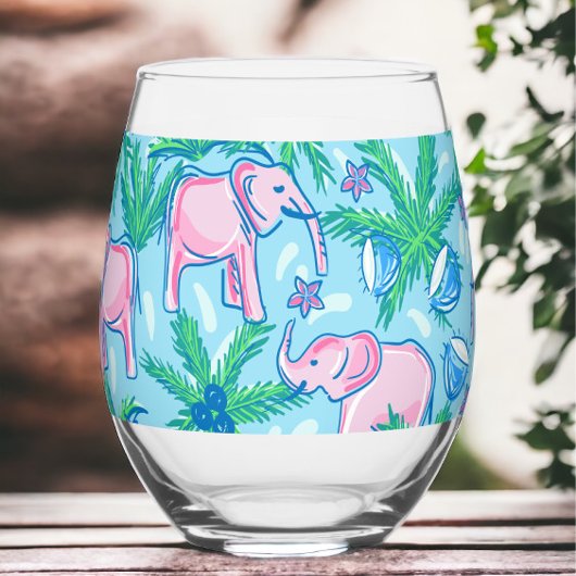 Preppy Pink Elephant Palm Tree Weinglas Ohne Stiel