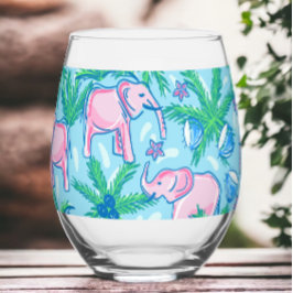 Preppy Pink Elephant Palm Tree Weinglas Ohne Stiel