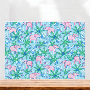 Preppy Pink Elephant tropische Kokosnüsse Palmen B Mitteilungskarte