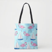 Preppy Pink Flamingo Blue Sailboat Tasche (Vorderseite)