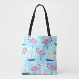 Preppy Pink Flamingo Blue Sailboat Tasche