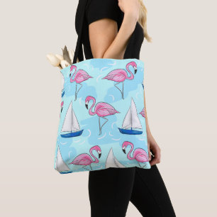 Preppy Pink Flamingo Blue Sailboat Tasche