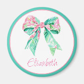 Preppy Pink Floral Bow Personalisiert Magnet (Vorne)