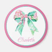 Preppy Pink Floral Bow Personalisiert Magnet (Vorne)