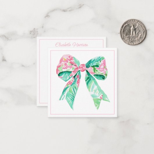 Preppy Pink Floral Bow Personalisiert Mitteilungskarte (Vorderseite/Rückseite Beispiel)