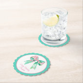 Preppy Pink Floral Bow Personalisiert Untersetzer (Vor Ort)