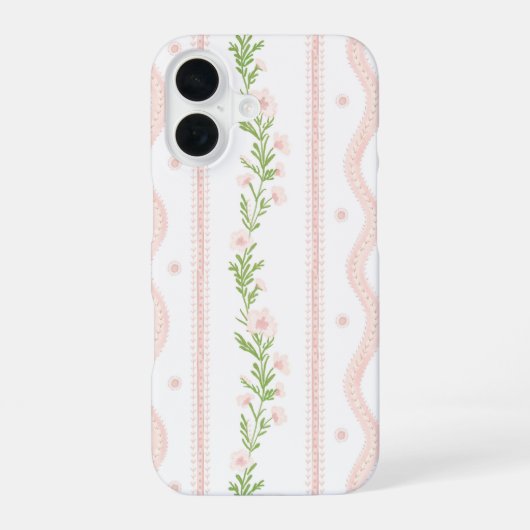 Preppy Pink Floral Stripe iPhone 16 Fall iPhone 16 Hülle (Rückseite)
