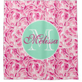Preppy Pink Floral Watercolor Rose Tropisch Duschvorhang (Vorderseite)