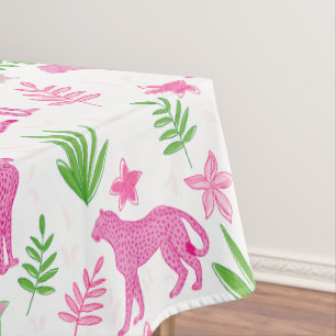 Preppy Pink Gepard Blumen Chic Botanische Party Tischdecke