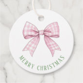 Preppy Pink Gingham Bow Classic Round Sticker Geschenkanhänger (Vorderseite)