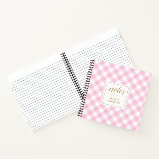 Preppy Pink Gingham Pattername Notizblock (Innenseite)