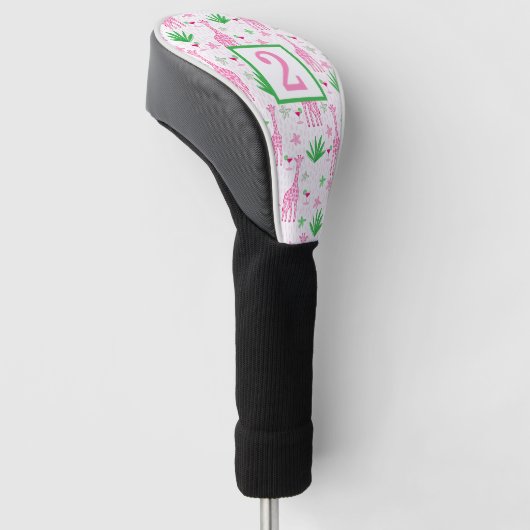 Preppy Pink Giraffe Cosmopolitan Custom Number Golf Headcover (angewinkelt)
