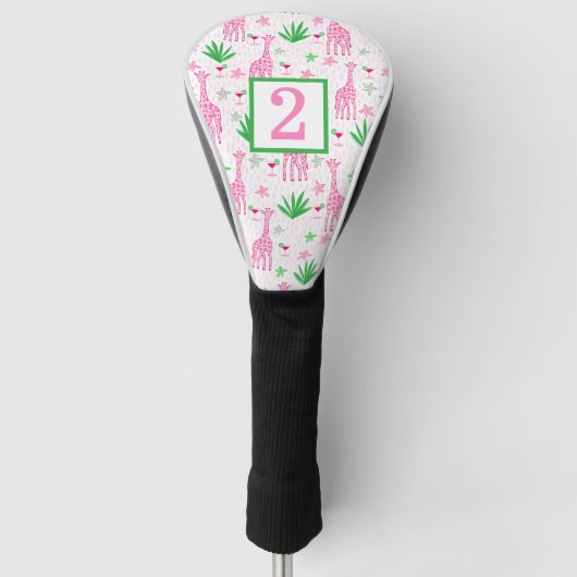 Preppy Pink Giraffe Cosmopolitan Custom Number Golf Headcover (Vorderseite)