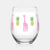 Preppy Pink Giraffes Ananas Classic Weinglas Ohne Stiel (Vorderseite)