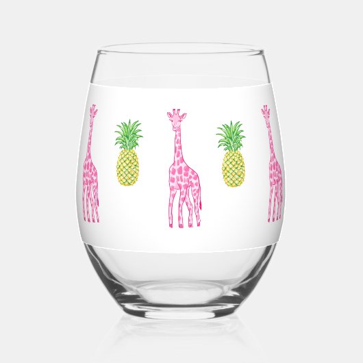 Preppy Pink Giraffes Ananas Classic Weinglas Ohne Stiel (Vorderseite)