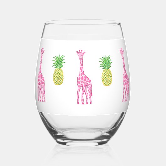 Preppy Pink Giraffes Ananas Classic Weinglas Ohne Stiel (Rückseite)