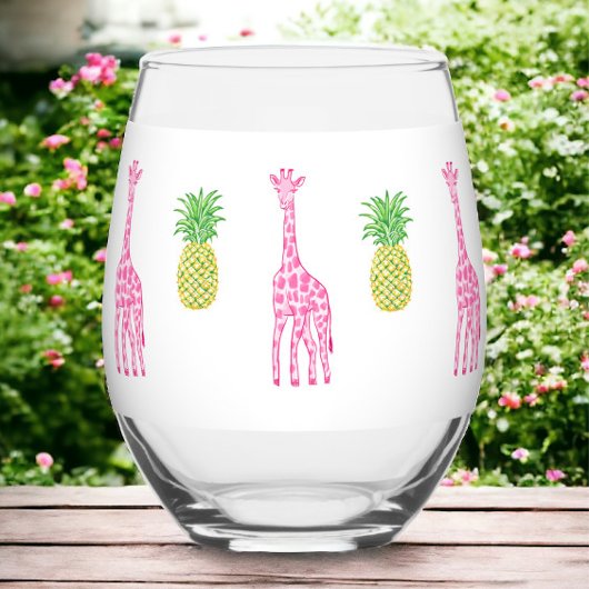 Preppy Pink Giraffes Ananas Classic Weinglas Ohne Stiel