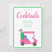Preppy Pink Golf Cart Cocktail Party Einladung (Vorderseite)