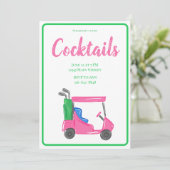 Preppy Pink Golf Cart Cocktail Party Einladung (Stehend Vorderseite)