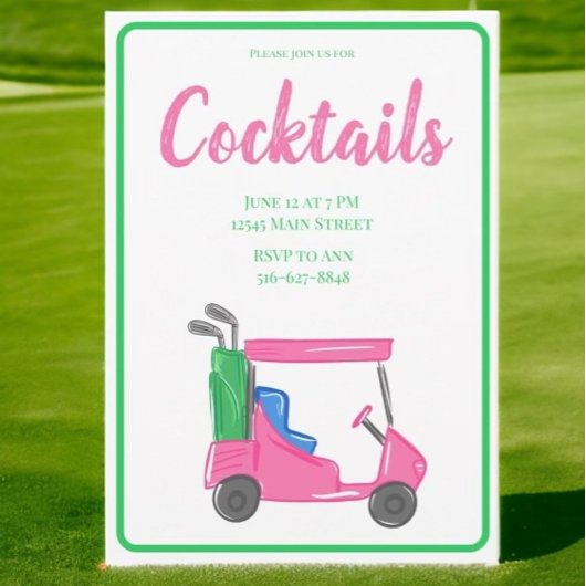 Preppy Pink Golf Cart Cocktail Party Einladung