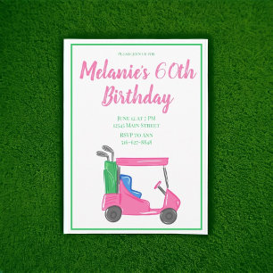 Preppy Pink Golf Cart Geburtstagsparty Einladung