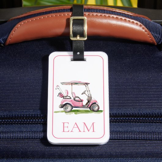 Preppy Pink Golf Cart Monogram Gepäckanhänger (Vorderseite Insitu 2)