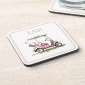 Preppy Pink Golf Cart Monogram Getränkeuntersetzer (Linke Seite)