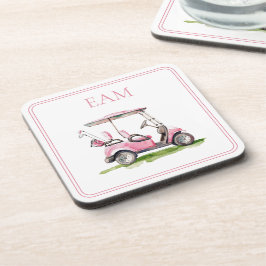 Preppy Pink Golf Cart Monogram Getränkeuntersetzer