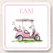 Preppy Pink Golf Cart Monogram Getränkeuntersetzer (Vorderseite)