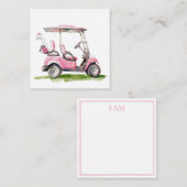 Preppy Pink Golf Cart Monogram Mitteilungskarte (Vorne/Hinten)
