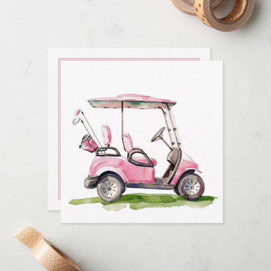 Preppy Pink Golf Cart Monogram Mitteilungskarte (Vorderseite/Rückseite Beispiel)