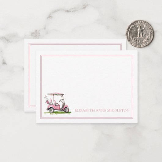 Preppy Pink Golf Cart Monogram Mitteilungskarte (Vorderseite/Rückseite Beispiel)