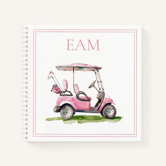 Preppy Pink Golf Cart Monogram Notizblock (Vorderseite)