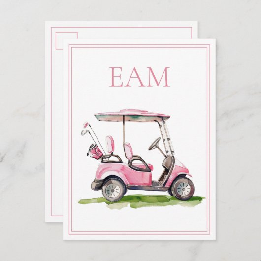 Preppy Pink Golf Cart Monogram Postkarte (Vorne/Hinten)